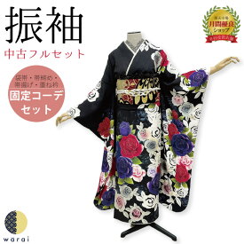 【4日～スーパーSALE★P5倍】　【中古】 振袖 中古販売 フルセット | 成人式 振り袖 中古 販売 中古セット 処分品 リサイクル 貸衣装処分 正絹 結婚式 婚礼 卒業式 パーティー 着物 着付け 練習用 髪型 和装 袋帯 長襦袢 重ね衿 帯揚げ 半襟 草履 バッグ レトロ モダン