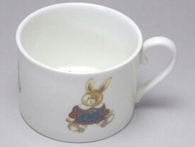 【B級品】うさぎ（赤／小赤／緑）　背の低いクリーム切立マグカップ(bf2892)　[普段使いの食器]