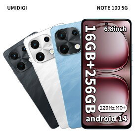 UMIDIGI スマホ 携帯電話 Note 100 5G 8+8(仮想)GB RAM 256B ROM Android 14 6.8インチ 120Hz画面リフレッシュレート UNISOC T765チップ 大画面 スマートフォン SIMフリー 5000mAh 大容量バッテリー |顔認証|指紋認証|GPS