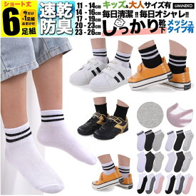 靴下 キッズ 子供 メッシュ 消臭 臭わない 防臭 抗菌 男の子 女の子 夏 涼しい 蒸れない 通気性 小学生 中学生 スクールソックス 6足組 5足組 +おまけ1足 白 黒 グレー 足底配色 汚れが目立たない ショート ジュニア レディース 11cm-26cm くつ下 ソックス 子ども 綿