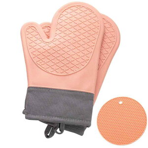 Exgox 耐熱ミトン オーブンミトン 鍋つかみ シリコン 300℃耐熱 やけど防止 防水 滑り止め 耐久性 電子レンジ オーブンレンジ ケーキを焼く 調理、 鍋料理(ミトン2枚 + 鍋敷き1枚)