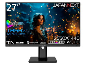 JAPANNEXT 27C` j^[ WQHD 2560x1440𑜓x TN fBXvC (HDMI/DisplayPort/Xs[J[//](s{bg)@\/VESAΉ/u[CgJbg) JN-27GT165WQHDR-HS