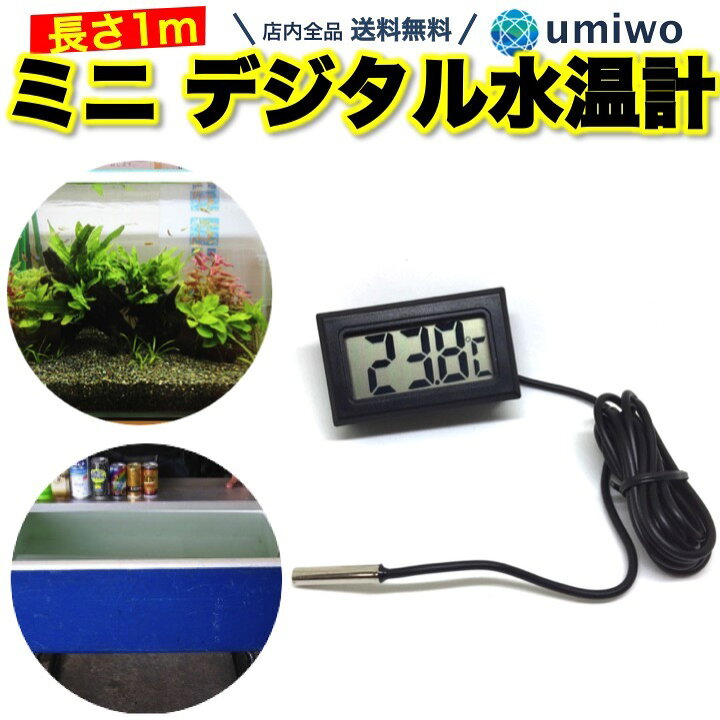 楽天市場 送料無料 デジタル 水温計 長さ1m センサーコード 温度計 小型軽量 コンパクト 水槽 プール アクアリウム 室内 車内 冷蔵庫 気温 水温 ペットゲージ メダカ 冷凍庫 遠隔 温度センサー 簡易測定 目安 実験 簡単操作 デジタル水温計 ボタン電池 Lr44 便利