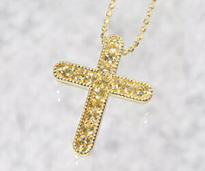 OPEN23周年ポイント3倍 K18 イエローサファイア クロスモチーフ ペンダントトップ 「croce」 ネックレス サファイヤ ミル打ち 十字架 誕生日 9月誕生石 18K 18金 ゴールド 記念日 メッセージ ギフ