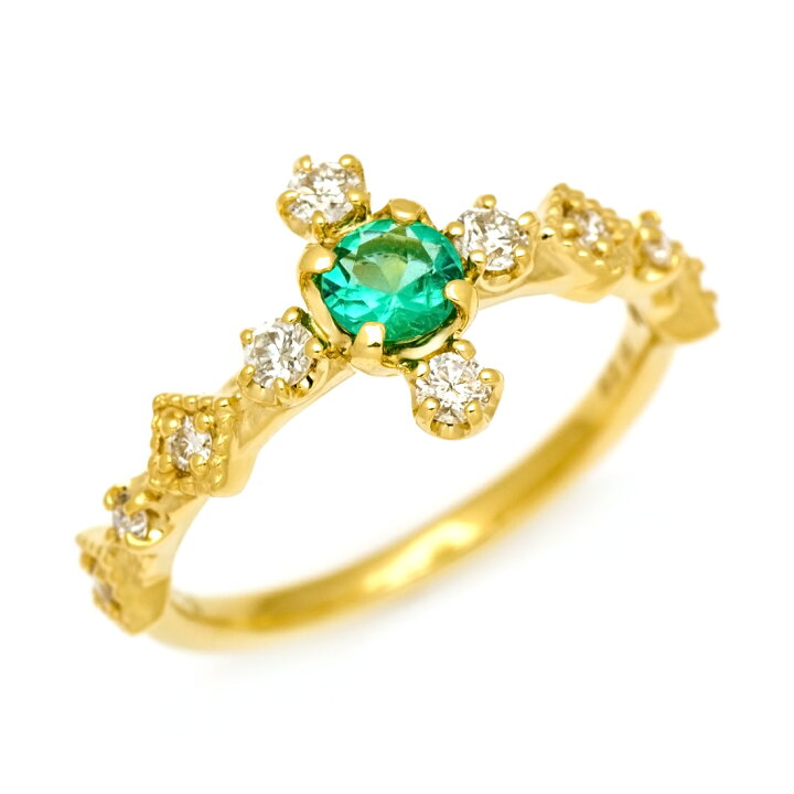 楽天市場 K18 エメラルド ダイヤモンド リング Siena 指輪 ダイアモンド ゴールド 18k 18金 誕生日 5月誕生石 ミル打ち 刻印 文字入れ メッセージ ギフト 贈り物 ピンキーリング対応可能 アム ジュエリー好きが集まる店