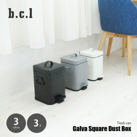 b.c.l ビーシーエル Galva Square Dust Box 3L ガルバ スクエアダストボックス 3L / ステップ式 ゴミ箱 ごみ箱 ダストボックス 蓋付き フタ付き ペダル開閉