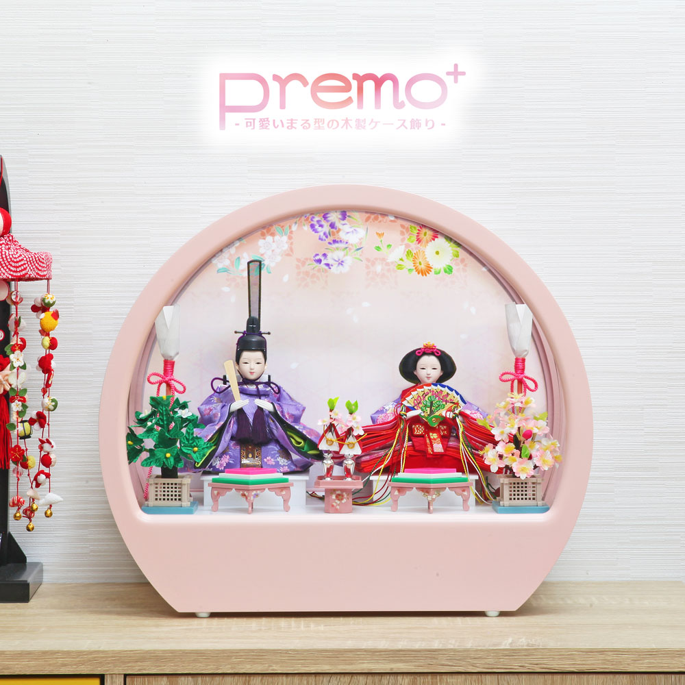 雛人形 コンパクト おしゃれ Premo ひな人形 雛 かわいい おひなさま お雛様 ケース飾り ピンク 木製 インテリア | DOUBLEW