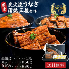 うなぎ 国産 ギフト 敬老の日 お歳暮 夏ギフト【送料無料】食べ比べ 三種セット 鰻 蒲焼き【送料無料】ウナギ 炭火焼 長焼 カット きざみ 内祝い 誕生日 プレゼント お取り寄せ グルメ 自宅用