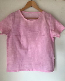・【大きいサイズ2L】水玉ダブルガーゼガーゼ半袖Tシャツ(1ピンク・ブルー)