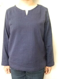 ・【大きいサイズ5L】スラブダブルガーゼ長袖キーネック・Tシャツ(16色)(日本製)