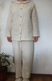 ・【大きいサイズ2L〜3L】スラブ・ダブルガーゼ襟付き・長袖前全開パジャマ(19色)パンツ丈選択可(日本製)