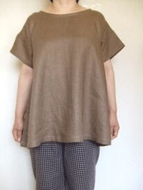 ・【M〜L】リネン半袖Tシャツ(裾フレアー）(5色)
