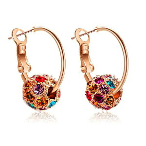 フープピアス レディース 18k ピンクゴールド 彩石 ミラーボール ピアス 揺れる