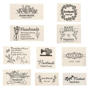 Studio Curtain ハンドメイド布タグ 100枚セット(10種×10枚) 英字入り コットン 北欧風 ミックスアソート
