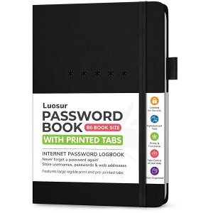 Lunosur パスワード管理ノート B6サイズ ハードカバー インデックス付き パスワード管理帳 高齢者 年配者