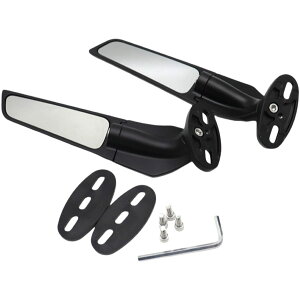 FJmark バイク ウイングミラー カウルミラー サイドミラー 汎用 角度調整可能 ブラック オートバイ 左右セット