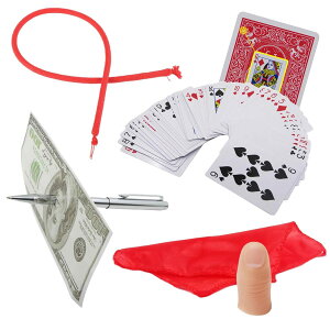 SALUDABLE マジック トランプ ペン ハンカチ ロープ 消える 貫通 近景 手品 4点セット