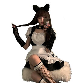 [TatickCuftumes] メイド コスプレ コスプレ衣装 コスチューム ドレス エプロン パニエ ベル アニメ かわいい メイド服 ブラック ホワイト 可愛い 衣装 女性用 レディース 仮装 ハロウィン クリスマス 女装 プレゼント 用にも