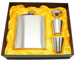 Praxia スキットル 無地 セット ヒップフラスコ アウトドア 7オンス 200ml 【ロゴ入りポーチ / 漏斗 / ショットグラス2個 / クリーニングクロス 付属