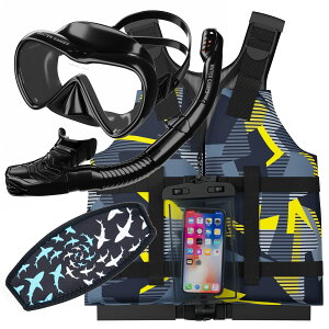WATER GAMES シュノーケリングセット・マスク・スノーケル・ライフジャケット3点セット 防水スマホケース マスクストラップカバー付き 大人用 日本国内メーカー 一般財団法人日本船舶品質管