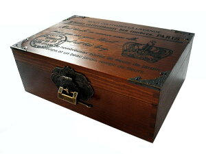 r_planning (アールプランニング) アンティーク調 木製 鍵付 ボックス レトロ ビンテージ調 装飾 小物入 25cm巾 大きめサイズ