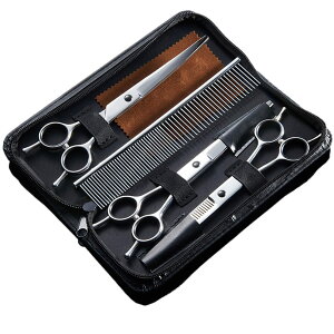 NOELAMOUR トリミング ハサミ ステンレス セット 犬 猫 スキバサミ ペット トリミングシザー 収納ケース付き 6点セット