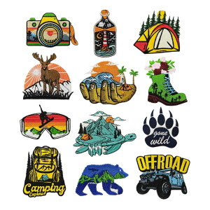 KAZARI日和 ワッペン 12枚セット アイロン アップリケ アウトドア キャンプ おしゃれ 大人 刺繍 衣類飾り DIY 手芸 男女兼用