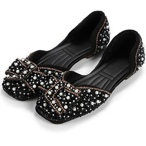 キッソス(KISSOS) レディース フラット シューズ おしゃれ 歩きやすい ペタンコ スリッポン キラキラ ビジュー パンプス ローファー