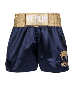 VENUM ムエタイトランクス CLASSIC //ヴェナム ベナム キックパンツ ボクシング トランクス スポーツウェア トレーニング 格闘技 (ネイビーブルー×ゴールド, Medium)