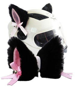 S.fields.inc 猫耳 ヘルメット用 バイク 後付け 自転車 リボン 鈴付き ヘルメットパーツ アクセサリー