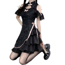 [TatickCuftumes] チャイナドレス セクシー コスプレ ロリータ 服 ワンピース 黒 ブラック 白 ホワイト 各種 コスチューム ドレス 可愛い 衣装 女性用 レディース かわいい 仮装 コスチューム ハロウィン クリスマス 女装 プレゼン