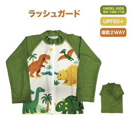 ラッシュガード キッズ 恐竜 水着 キッズ ラッシュ 長袖 UVカット水陸両用 子供 男の子 女の子 トランクス風パンツ パーカータイプ 水着シリーズ 幼児 夏 プール 海 リンクコーデ 子供用日焼け対策 90 100 110『当日発送』 UNDEL