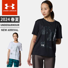 ☆ネコポス アンダーアーマー レディース Tシャツ 半袖 丸首 UA テック ボックス プリント ショートスリーブ シャツ ルーズ 吸汗速乾 消臭 伸縮性 トレーニング ヨガ フィットネス ジム カジュアル UNDER ARMOUR 1385472 あす楽 対応可