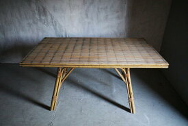 SALE Vintage Furniture/ヴィンテージ家具 France/フランス Antique/アンティーク ラタンダイニングテーブル バンブー 竹 作業台 デスク ディスプレイ棚 店舗什器 ブロカント アート/ART 美術品 フレンチアンティーク フレンチヴィンテージ 展示台 天然素材【中古】