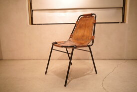 SALE 希少 本物 フランスより入荷 Charlotte Perriand /シャルロットペリアン Les Arcs Side Chair / レザルク サイドチェア Vintage/ヴィンテージチェア レア 稀少品 レザー 革 家具 フレンチミッドセンチュリー家具 イス 椅子 プルーヴェ、ジャンヌレ好きにも 9【中古】