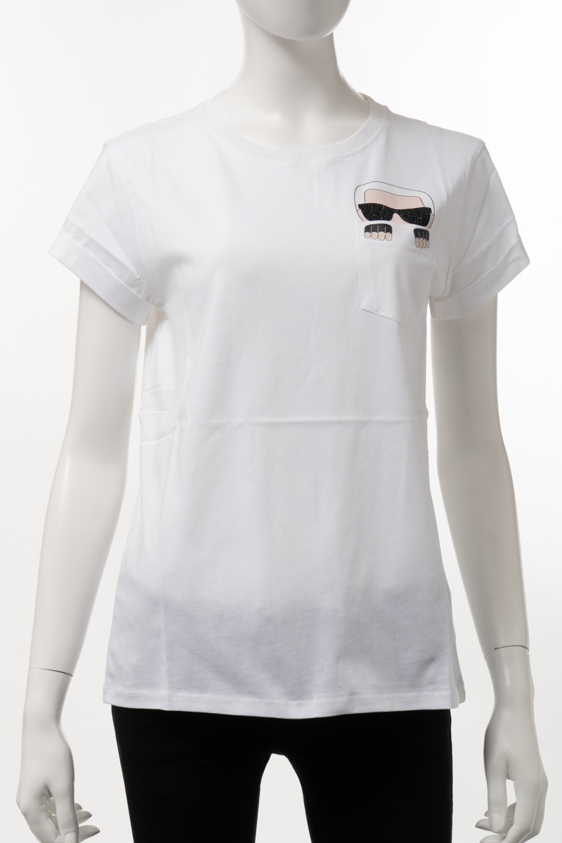 カールラガーフェルド 100％本物保証 KARL 卸売 LAGERFELD Tシャツ 半袖 丸首 クルーネック 送料無料 205W1701 楽ギフ_包装 レディース 2020年秋冬新作 ホワイト