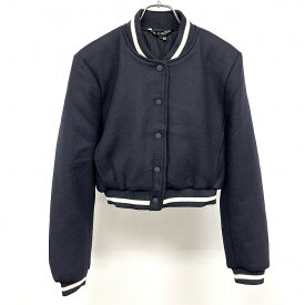 【新品】ZARA ザラ S レディース 中綿 ブルゾン ジャケット ドットボタン留め 無地 長袖 毛×ポリ×アクリルなど ネイビー×アイボリー 紺