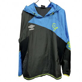 【中古】UMBRO アンブロ プルオーバー パーカー ジャケット サイドがメッシュ生地 ロゴプリント 薄手 とても薄い チェック ラグラン 長袖 ポリ100% S ブルー 青×黒×緑 メンズ