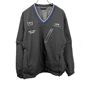 【開催予定＼Black Friday|ブラックフライデー|11/20(木)20時00〜／期間中使える最大2千円OFFクーポン配布中】【中古】ティゴラ TIGORA ゴルフ プルオーバージャケット Vネック 長袖or半袖 2WAY 袖脱着可 左裾にジップ ポリ100% M ブラック 黒×青×白 メンズ