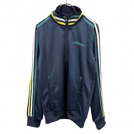 【開催予定＼Black Friday|ブラックフライデー|11/20(木)20時00〜／期間中使える最大2千円OFFクーポン配布中】【中古】アディダス ネオレーベル ジャージジャケット スリムフィット ハイネック 長袖 フルジップ ポリ100% M ネイビー 紺×緑×青緑×白 メンズ