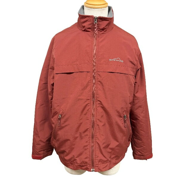 【中古】[印象AB] Eddie Bauer エディーバウアー ジャケット メンズ M ブラウン 茶×緑系×灰 ナイロン100% ワンポイント ハイネック 長袖 ベトナム製 古着 身頃と襟はフリース裏地 袖は中綿入りで普通の裏地 『Thermore(サーモア)』 左胸に山と英字のロゴ刺繍 ジップアップ