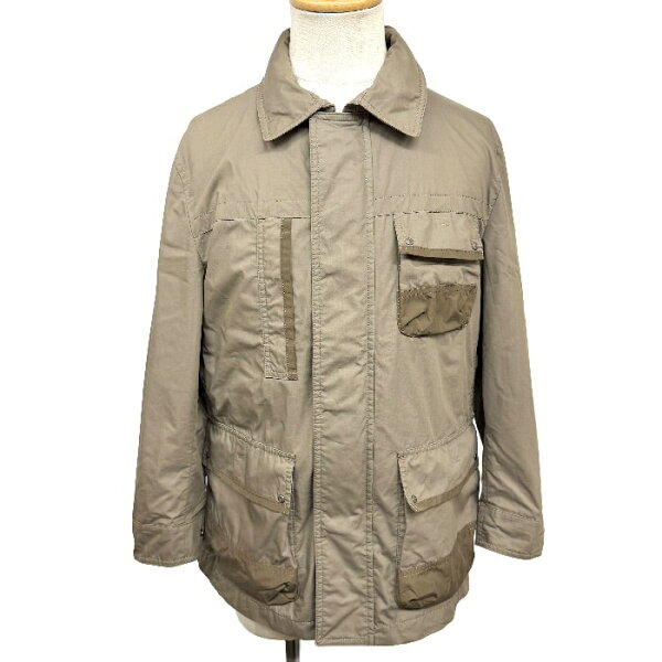 【中古】[印象AB] THE SCOTCH HOUSE ザ・スコッチハウス ジャケット メンズ L ベージュ ダークベージュ 綿×ポリエステル やや薄手 無地 レギュラーカラー 長袖 ベトナム製 古着 襟の内側に隠しフード フライフロント ドットボタン×ジップアップ 前立ての内側にチェック柄