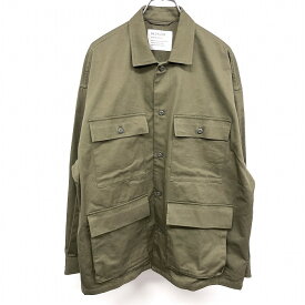 【中古】BAYFLOW ベイフロー M (3) メンズ シャツジャケット ステンカラー カバーオール ボタン留め 裏地無し 無地 長袖 綿100% グリーンカーキ