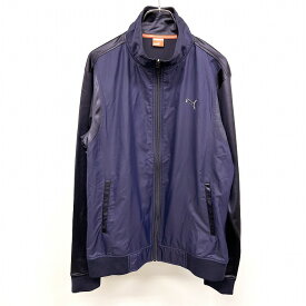 【開催中|全品ポイント10倍|〜08/11(月)01:59まで＼8月お買い物マラソン／100〜2,000円OFFクーポン配布中】【中古】PUMA プーマ L メンズ 男性 若干薄手 ジップアップ ジャケット ブルゾン 光沢感 裏地無し ダイヤチェック柄 ハイネック 長袖 ポリ100% 紺