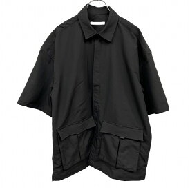 【中古】ZARA シャツジャケット 7分袖 フライフロント ボタン留め 無地 裏地無し ボックスカット 裾の両サイドにスリット ポリ100% M 黒 メンズ