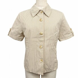 【開催中|〜1/21(水)朝09:59まで＼FASHION SPECIAL FAIR／最大20%OFFクーポン配布中】【中古】ダックス シャツジャケット ストライプ ボタン留め ウエストポケット 半袖 裏地無し 綿100% L (11AR) ブラウン 茶×ベージュ レディース