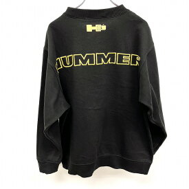 【中古】HUMMER ハマー M メンズ スウェットシャツ トレーナー 両面ロゴ 刺繍 プリント 英字 文字 丸首 クルーネック 長袖 ポリ×綿 ブラック 黒