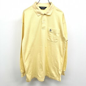 【中古】マンシングウェア グランドスラム Munsingwear Grand Slam ゴルフ ポロシャツ 長袖 鹿の子 ペンギン刺繍 日本製 綿100% L 黄色 メンズ