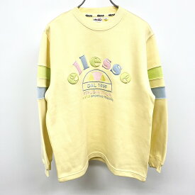 【4/1 00:00～】＼FASHION SPECIAL FAIR!!／期間中使える20%OFFクーポンなど配布中!! ※バナー参照■□【中古】エレッセ ellesse プルオーバー カットソー 長袖 ロゴ刺繍 英字 文字 丸首 綿×ポリ L イエロー 黄色×ピンク×青×緑 レディース