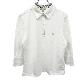 【開催予定＼Black Friday|ブラックフライデー|11/20(木)20時00〜／期間中使える最大2千円OFFクーポン配布中】【中古】バーバリー ロンドン ポロシャツ 鹿の子 襟とカフスにチェック柄裏地 7分袖 綿100% M ホワイト 白×ベージュ×赤×黒 レディース